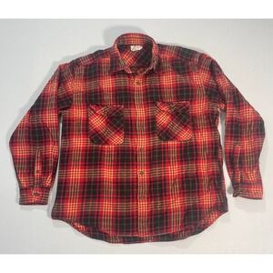 Men's Large Vintage‎ J Crew Plaid Red Flannel Shirt Button Down Oarsman Size L
